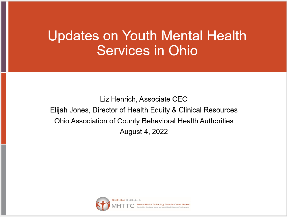 Image of Presentation for Updates on Youth Mental Health Services in Ohio
